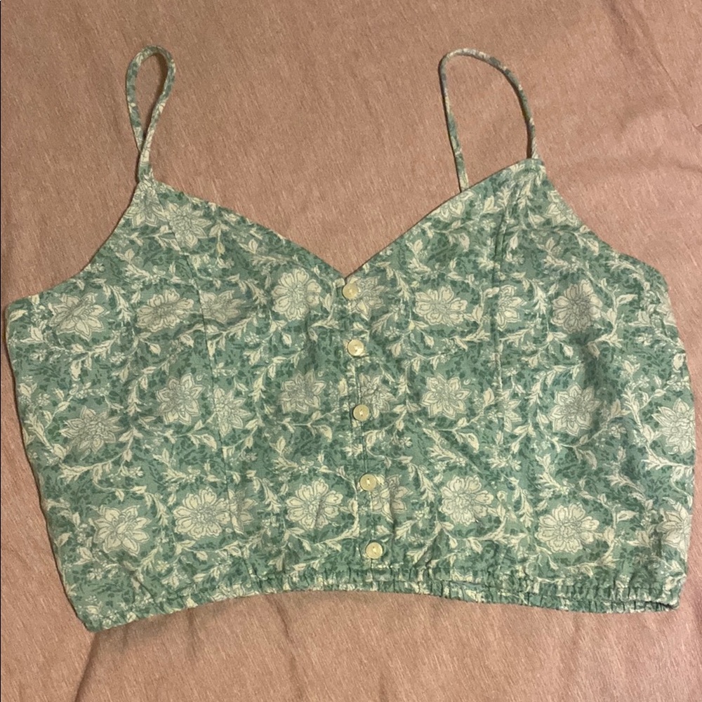 American Eagle Outfitters Green and White Sleeveless Crop Camisole